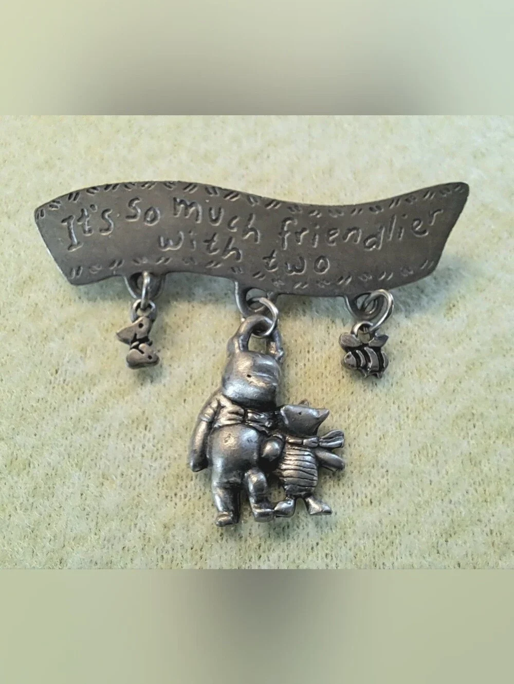 Vintage Disney Danforth Pewter Winnie The Pooh & Piglet Dangle Brooch